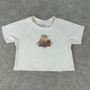 Golden Hour Cream Cherub Heart Graphic Crop Top Tee Womens Small Raglan Sleeve
